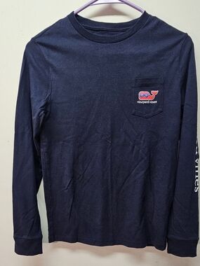 Vineyard Vines Navy Long Sleeve Pocket Tee with Whale Logo